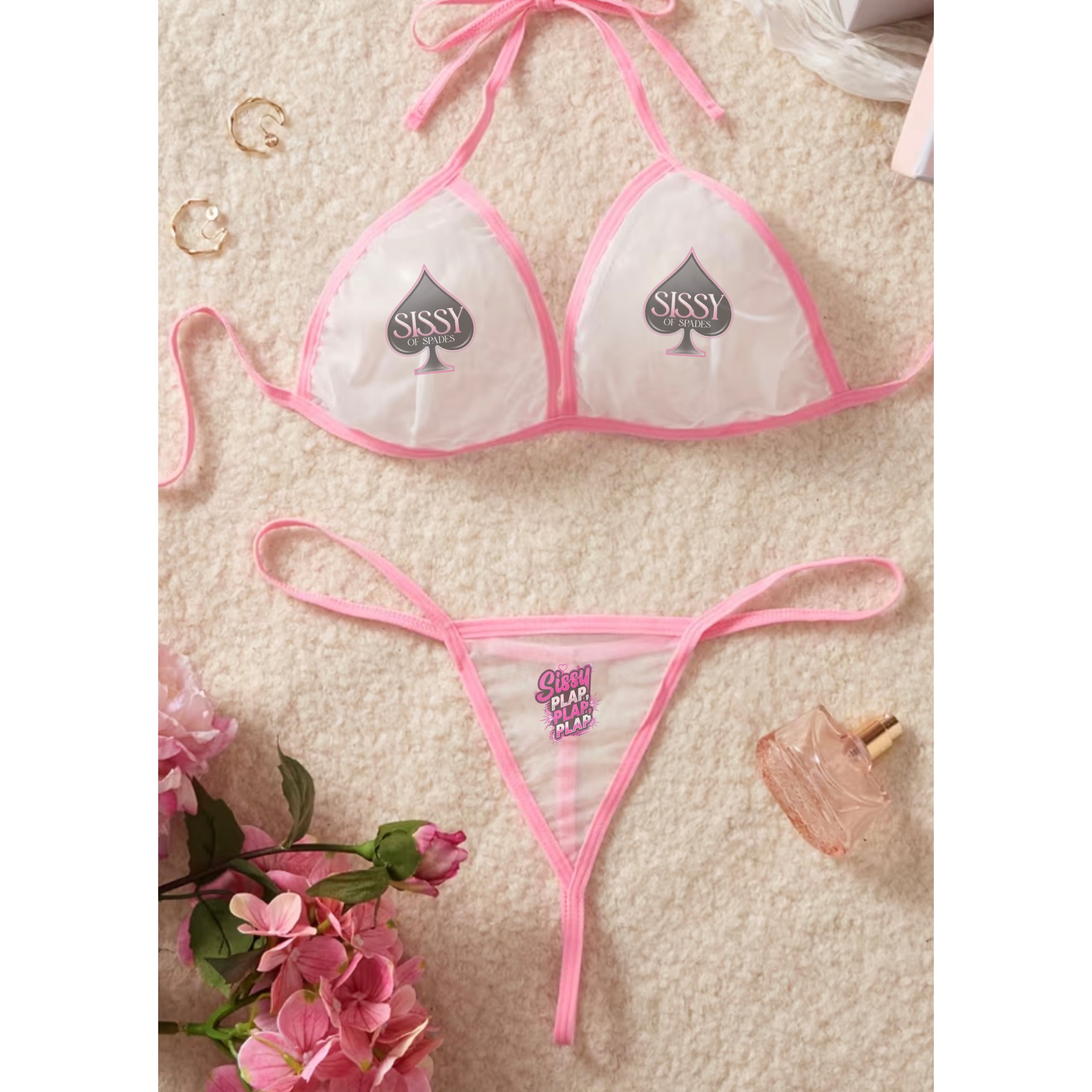 Sissy Lightweight Summer Transparent Lace Sleeveless Two-Piece Bra Set