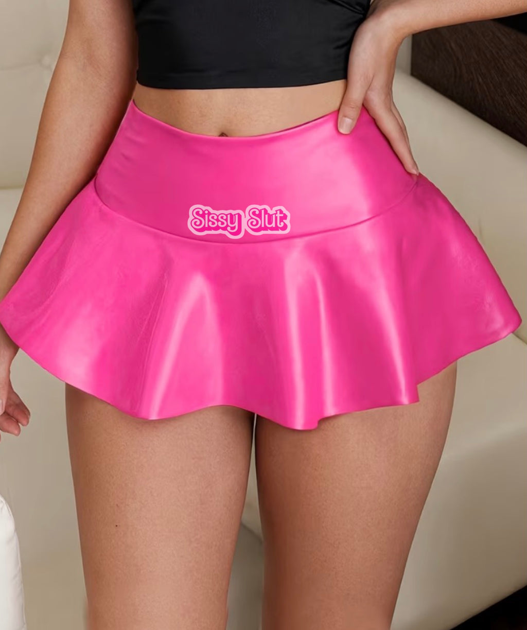 Sissy s!ut hot pink Super Short Sexy Mini Skirt