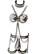 5pcs/Set Male Chastity Belt BDSM Bondage Adult Games Stainless Steel Chastity Pants Bra Thigh Ring Cuffs Sex Toys for Men