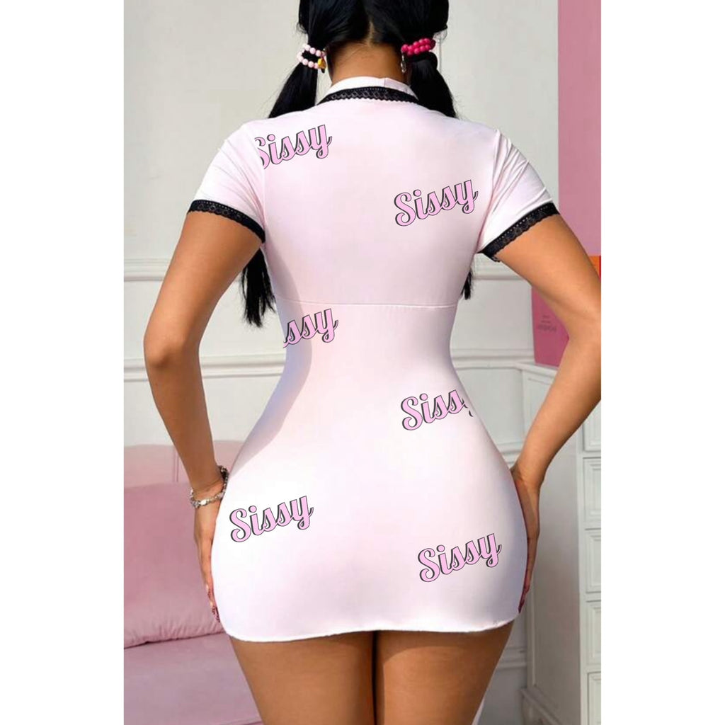 sissy Womens Contrast Color Minimalist Short Sleeve Icy Silk Splice Cheongsam
