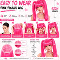 Cute Pink Pigtail Wig Straight Synthetic Hair, Heat Resistant, for Cosplay
