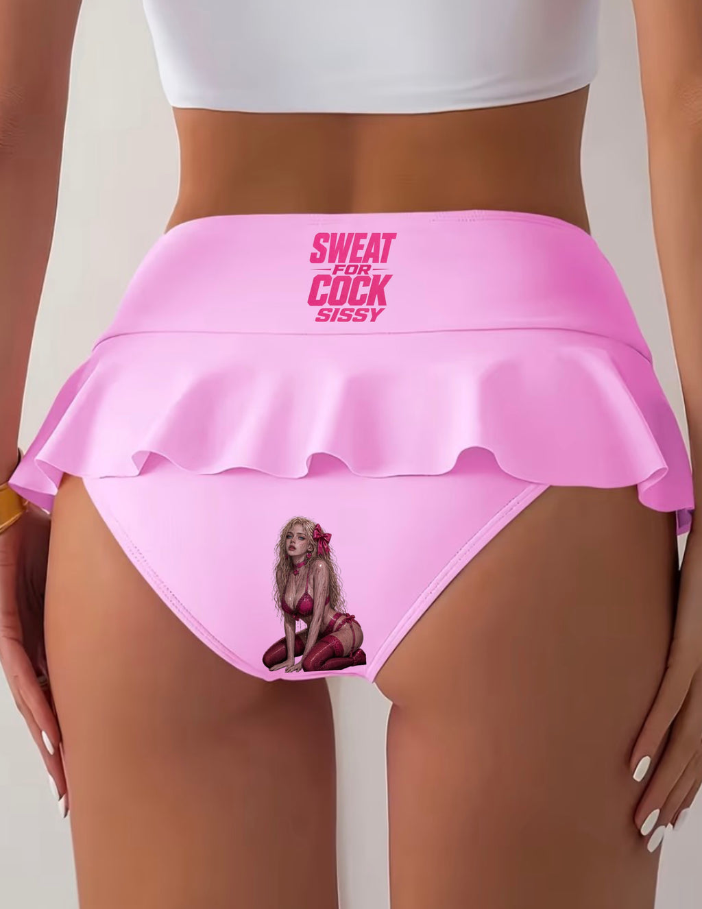 Sissy institute sporty gym outfit, skirt, thong and sports bra