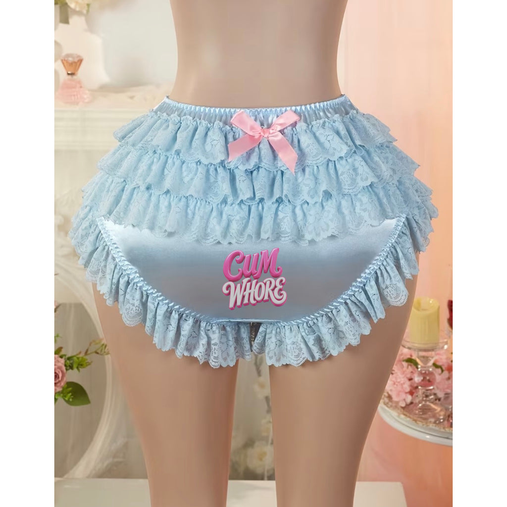 Sissy B!tch Lace Trim, High-stretch Butterfly Knot Multi-layered Ruffled Panties