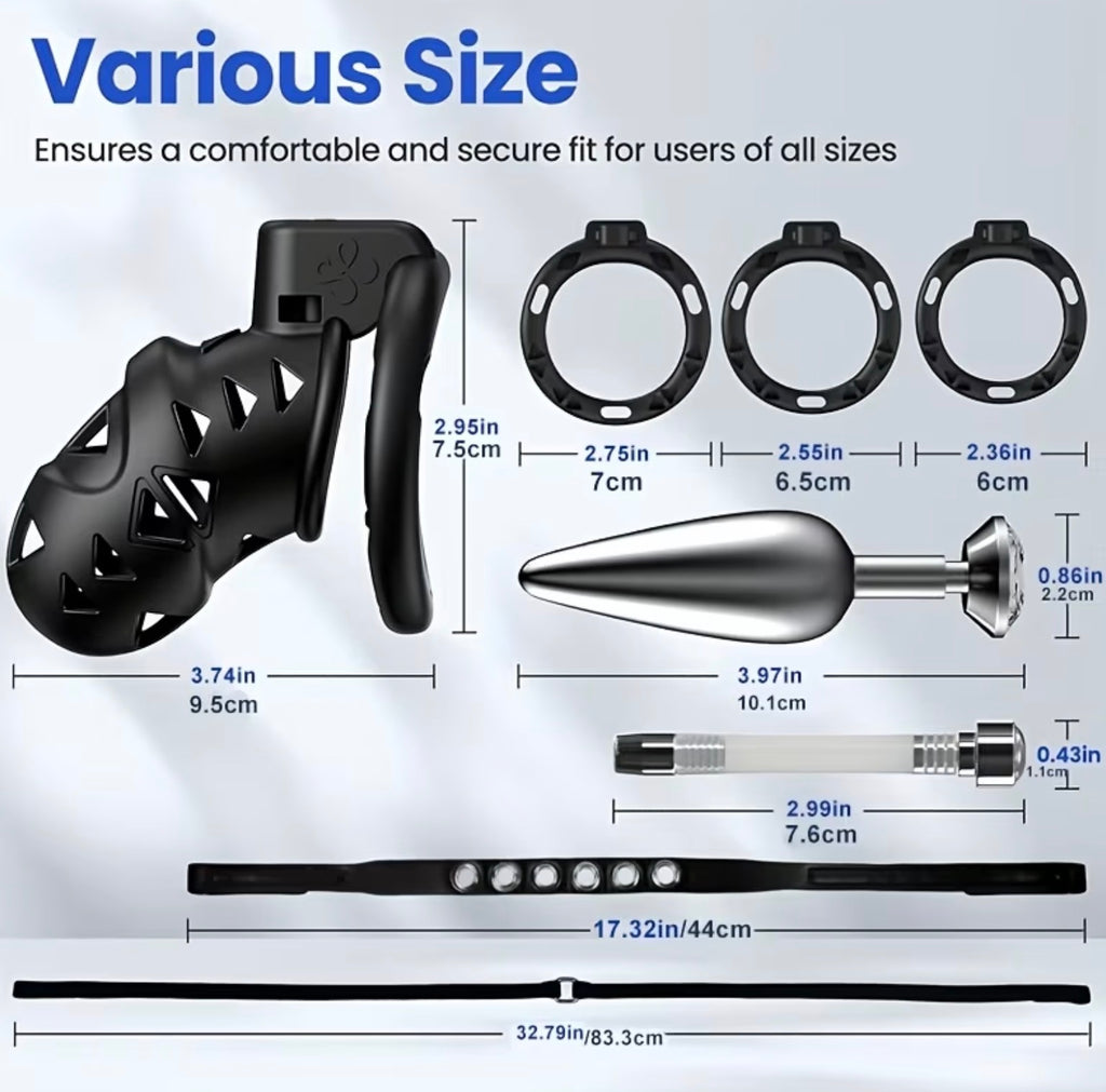 Male Chastity Rooster Cage with AnalButt Plugs Djustable Strapon Harness Chastity Belts Deviceswith 3Sizes Rings Penis Cage Adult SexToys with Bondage Gear Accessories
