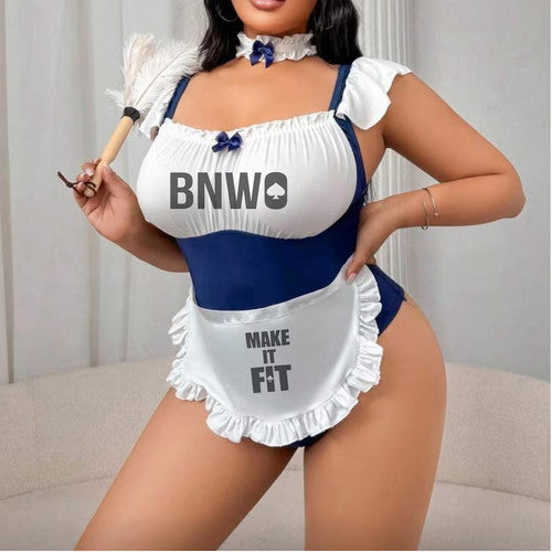BNWO QOS Plus Size 3Pcs Set Contrast Ruched Chest Ruffle Lingerie set