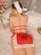 QOS Women's Contrast Color Lace Hollow Out Halter Sexy Nightgown