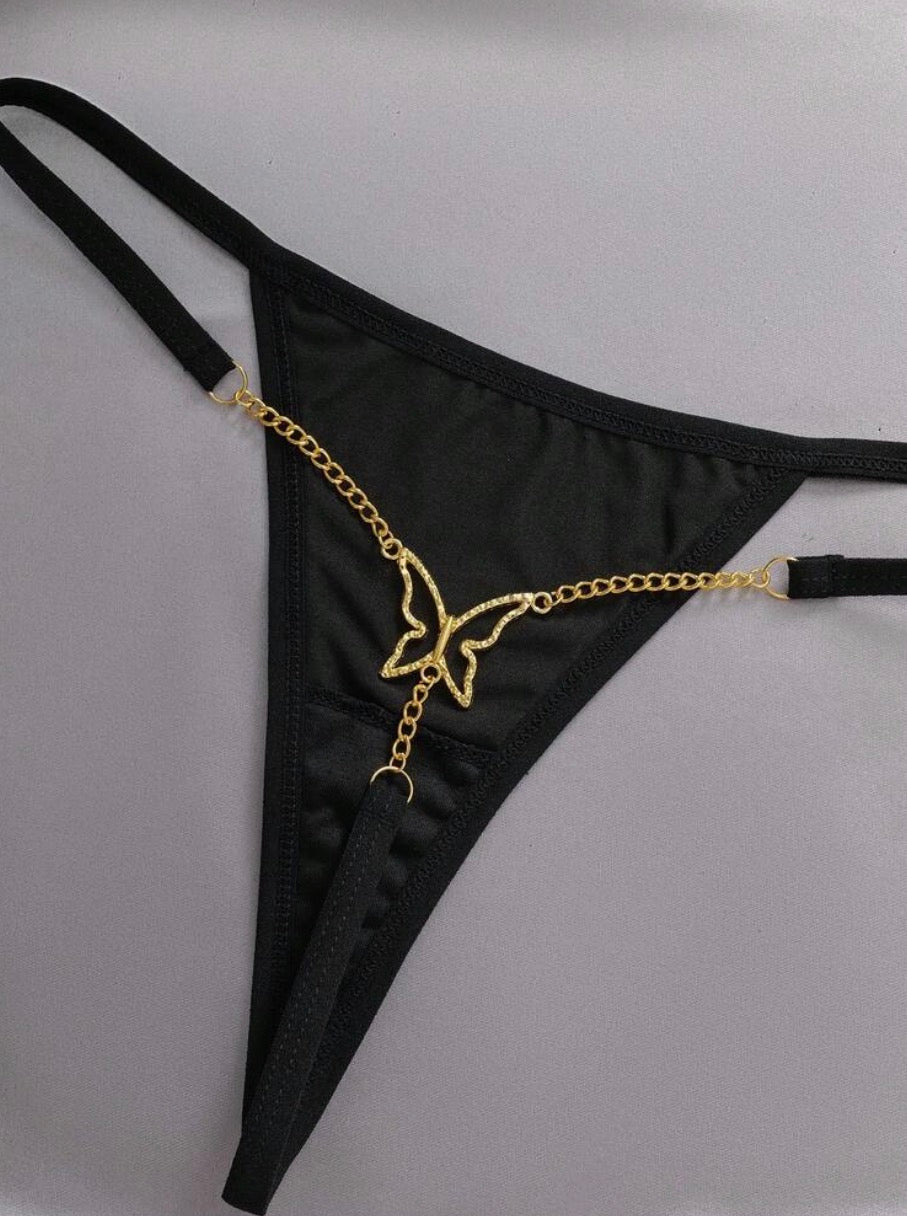 BNWO Butterfly Decor Chain Linked Sexy G-String