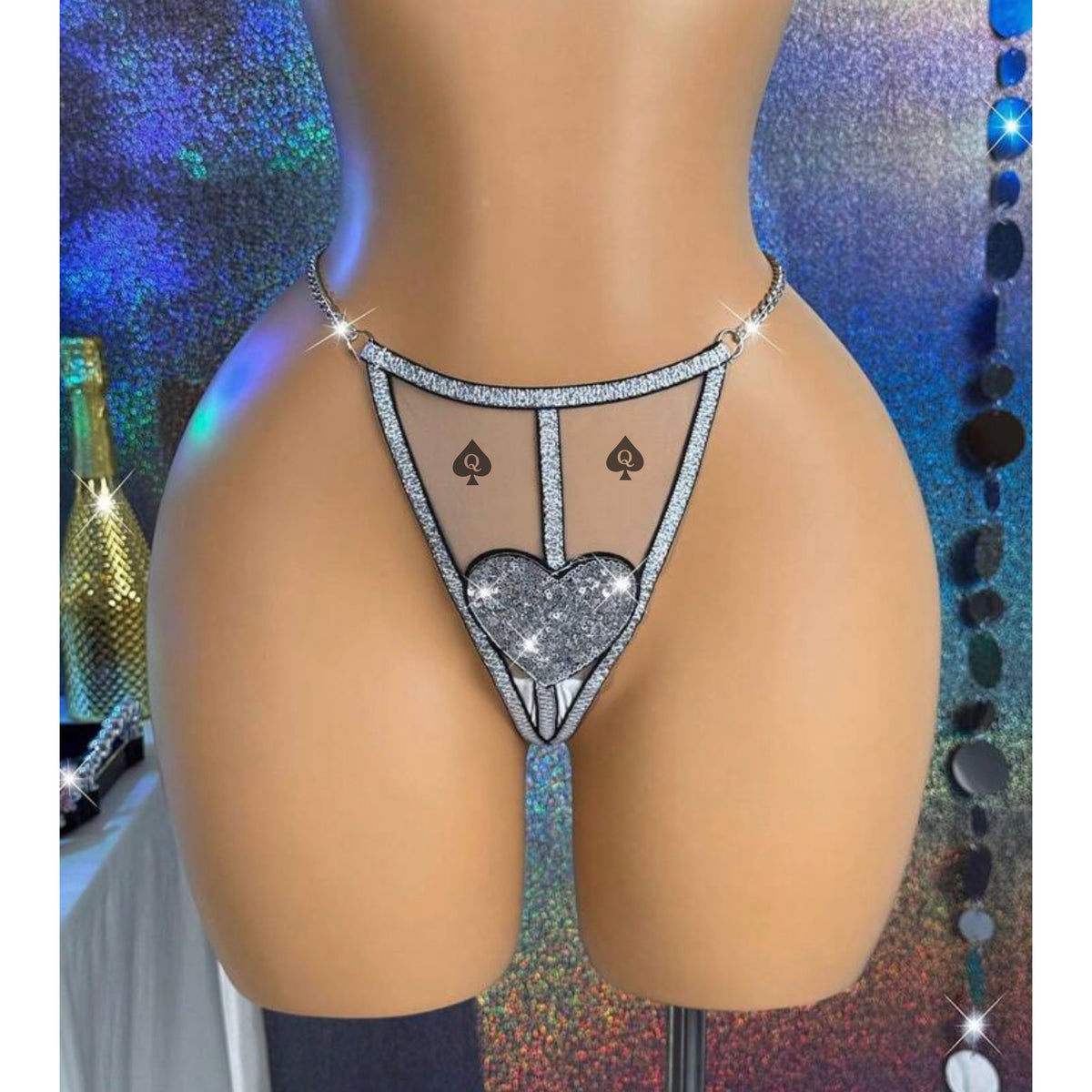QOS 1pc Sexy Original Flirty Heart Glitter Women's Panties, Lace Sexy Lingerie,