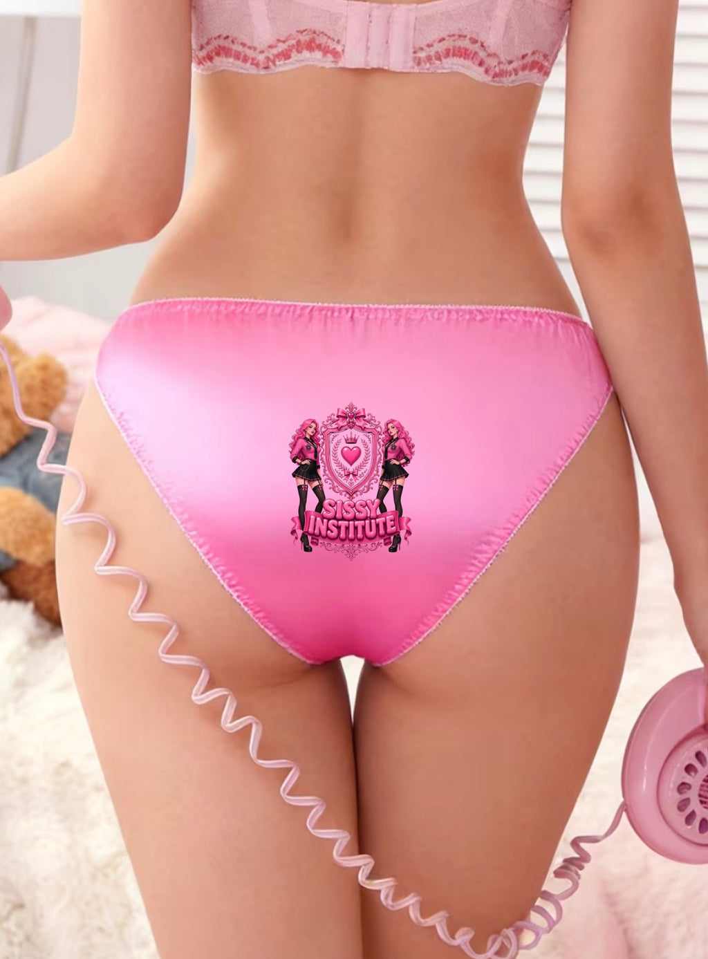 Sissy institute 1pc Pink Sexy Lace Glossy Panties.