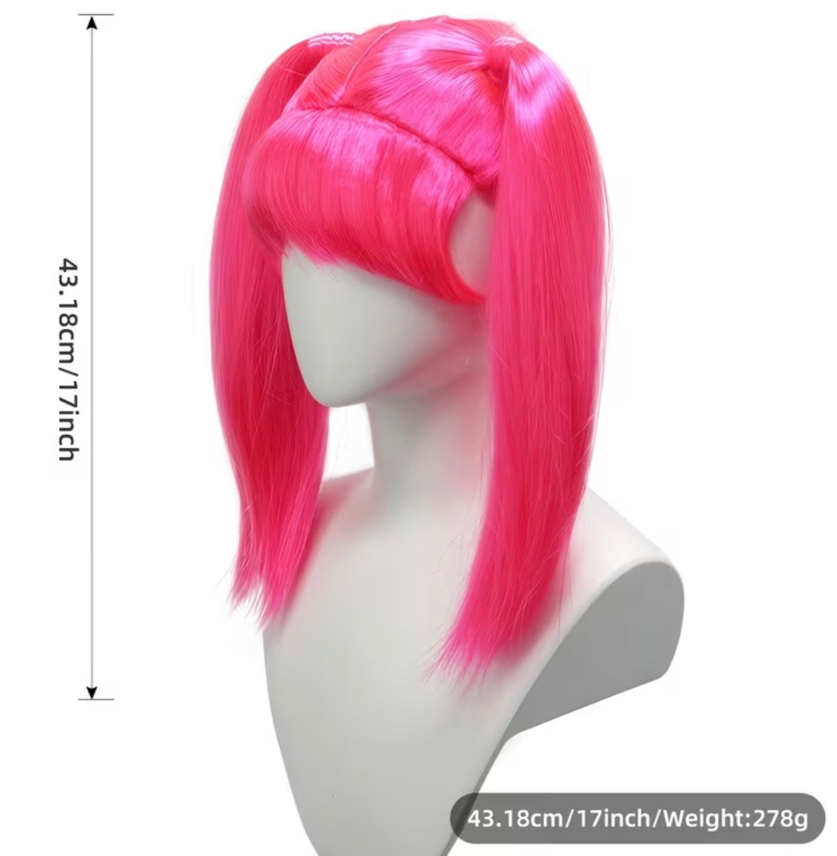 Cute Pink Pigtail Wig Straight Synthetic Hair, Heat Resistant, for Cosplay
