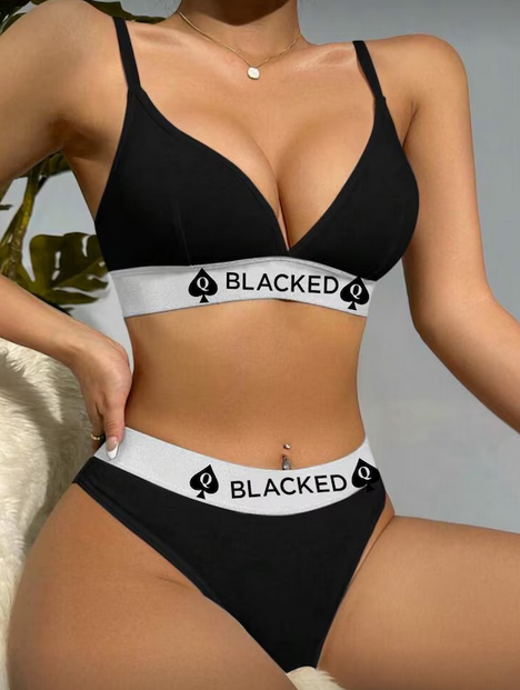 Blacked QOS solid colour contrast lingerie set, no padding bra and brief