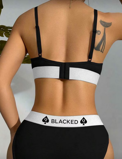 Blacked QOS solid colour contrast lingerie set, no padding bra and brief