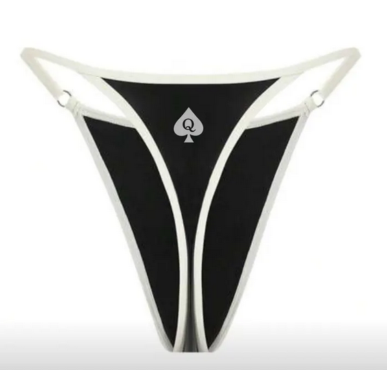 Women's Black White Contrast Lingerie Set with Spade Detail
