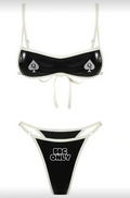 Women's Black White Contrast Lingerie Set with Spade Detail