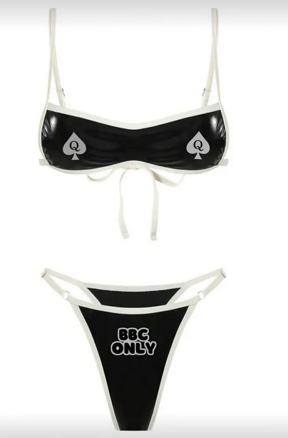Women's Black White Contrast Lingerie Set with Spade Detail