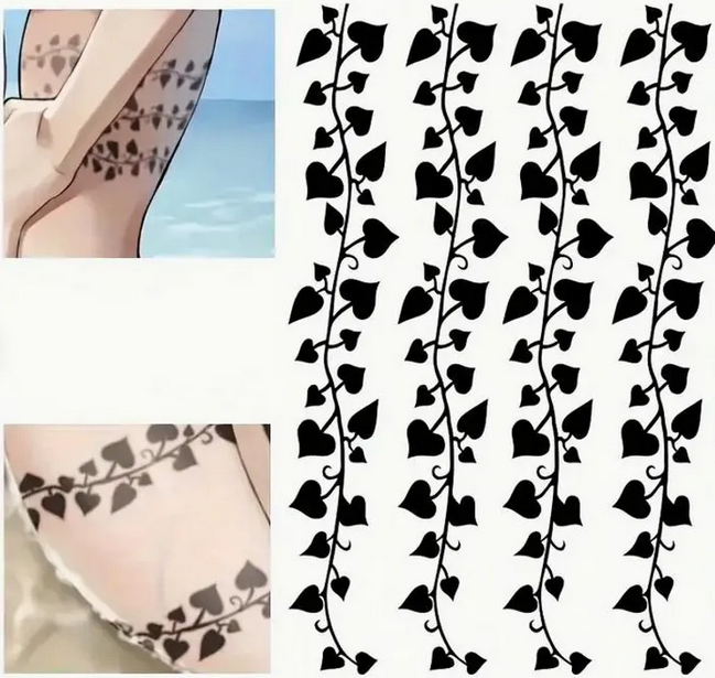 QOS Spade pattern tattoo stickers vine lace temporary stickers for long-lasting waterproofing