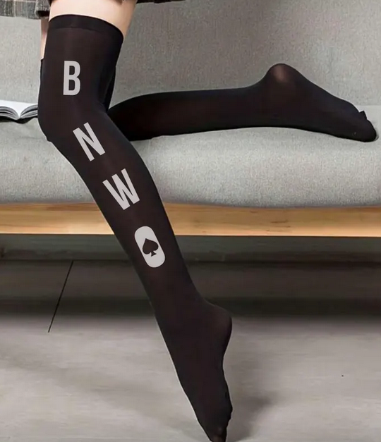 BNWO QOS Women's Nylon Thigh High Schoolgirl Opaque Stockings