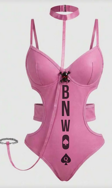 BNWO QOS Dark Pink Zipper Seamless Jumpsuit, Sexy Halter Neck Lingerie Set