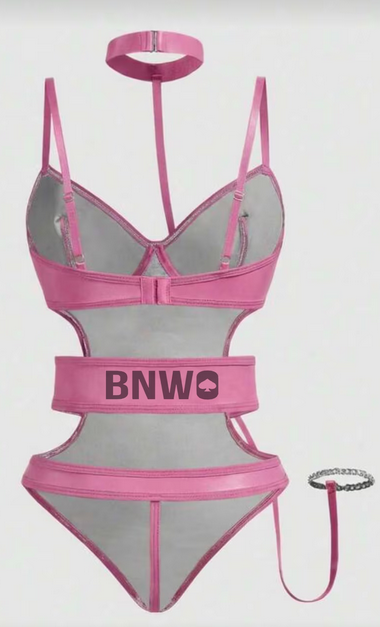 BNWO QOS Dark Pink Zipper Seamless Jumpsuit, Sexy Halter Neck Lingerie Set