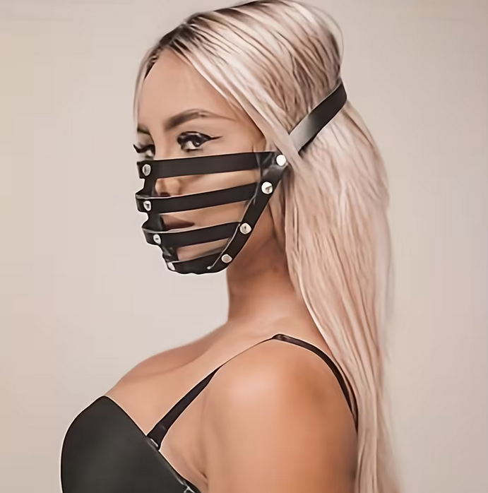 Gothic Black PU Leather Mask with Adjustable Strap & Rivet Details