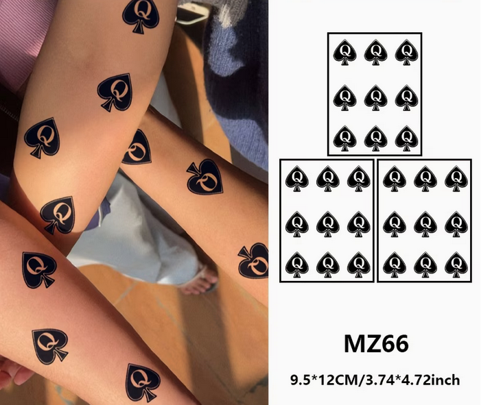 3 x Sheets Queen of Spades Temporary Tattoo Stickers