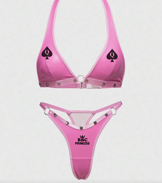 BBC Princess QOS Rivet Decorated Triangle Bra & Thong Lingerie Set