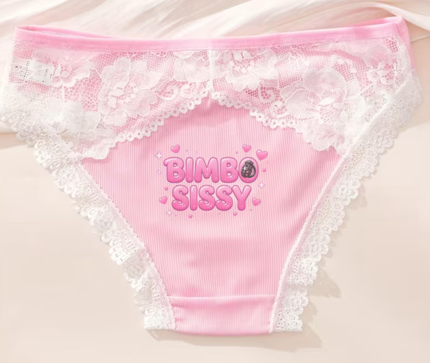 Bimbo sissy Ice Fiber Fabric Comfortable Pink Lace Trim Triangle Panties