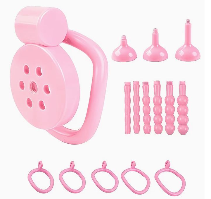 Flat Chastity Cage Set 5 Rooster Rings with Urethral Sound Plug