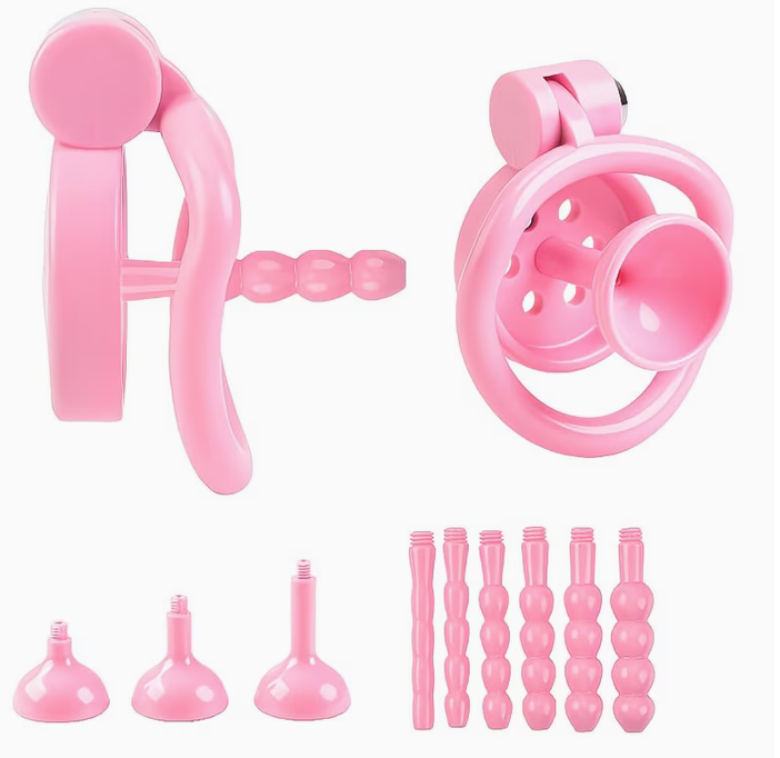 Flat Chastity Cage Set 5 Rooster Rings with Urethral Sound Plug