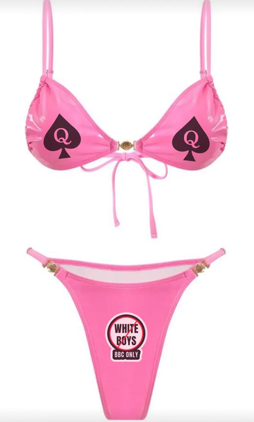 QOS no white boys Women's Sexy Spaghetti Strap Bow Tie Thong Bikini 2-Piece