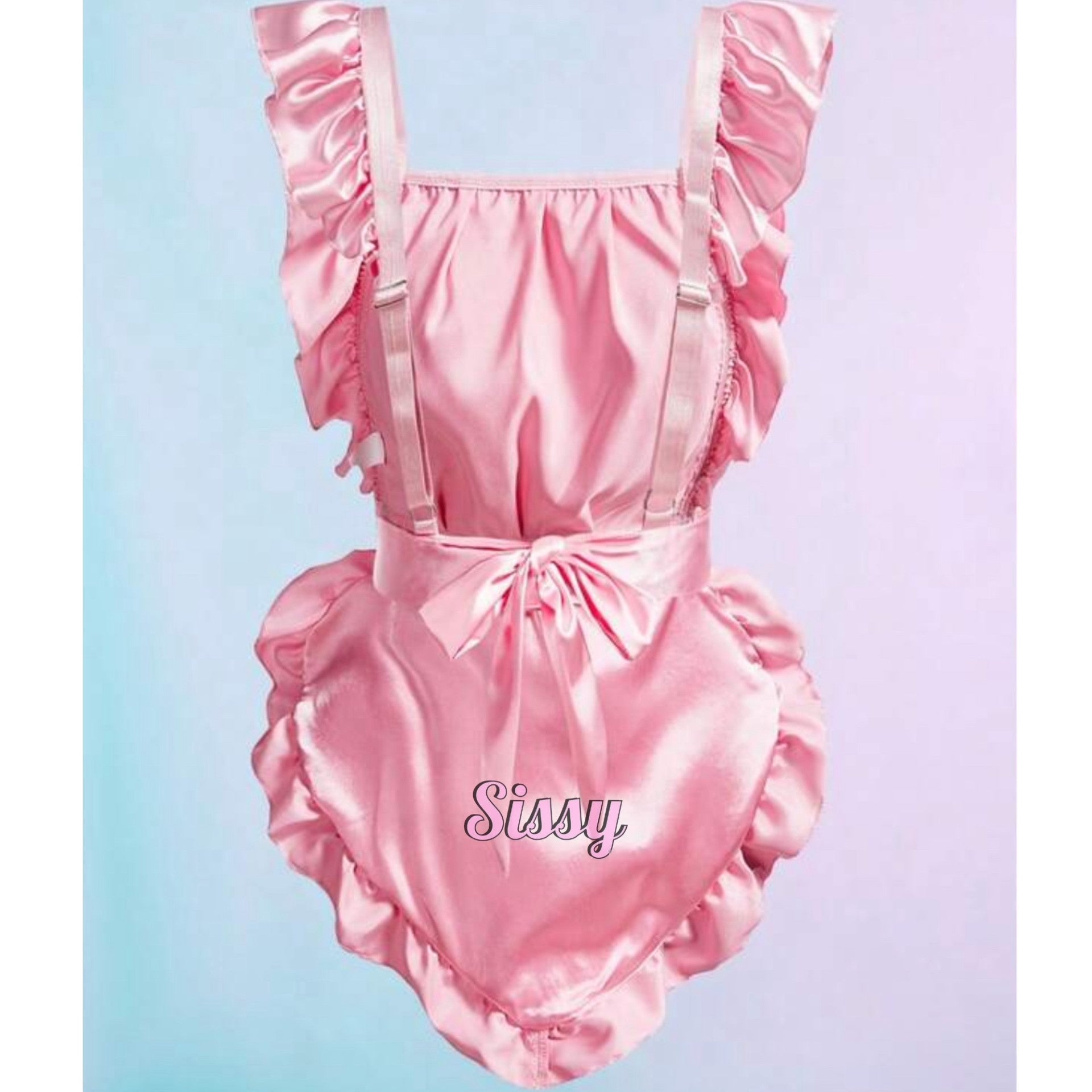 Sissy of spades Apron, Maid Style, Big Heart Shaped, Satin, Ruffle Trim, Flounce, Cute Babydoll, Layered
