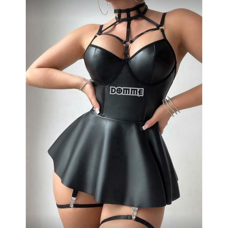 DOMME 4pcs Women's Punk Style Choker With Spaghetti Strap Garter Belt & Leg Ring
